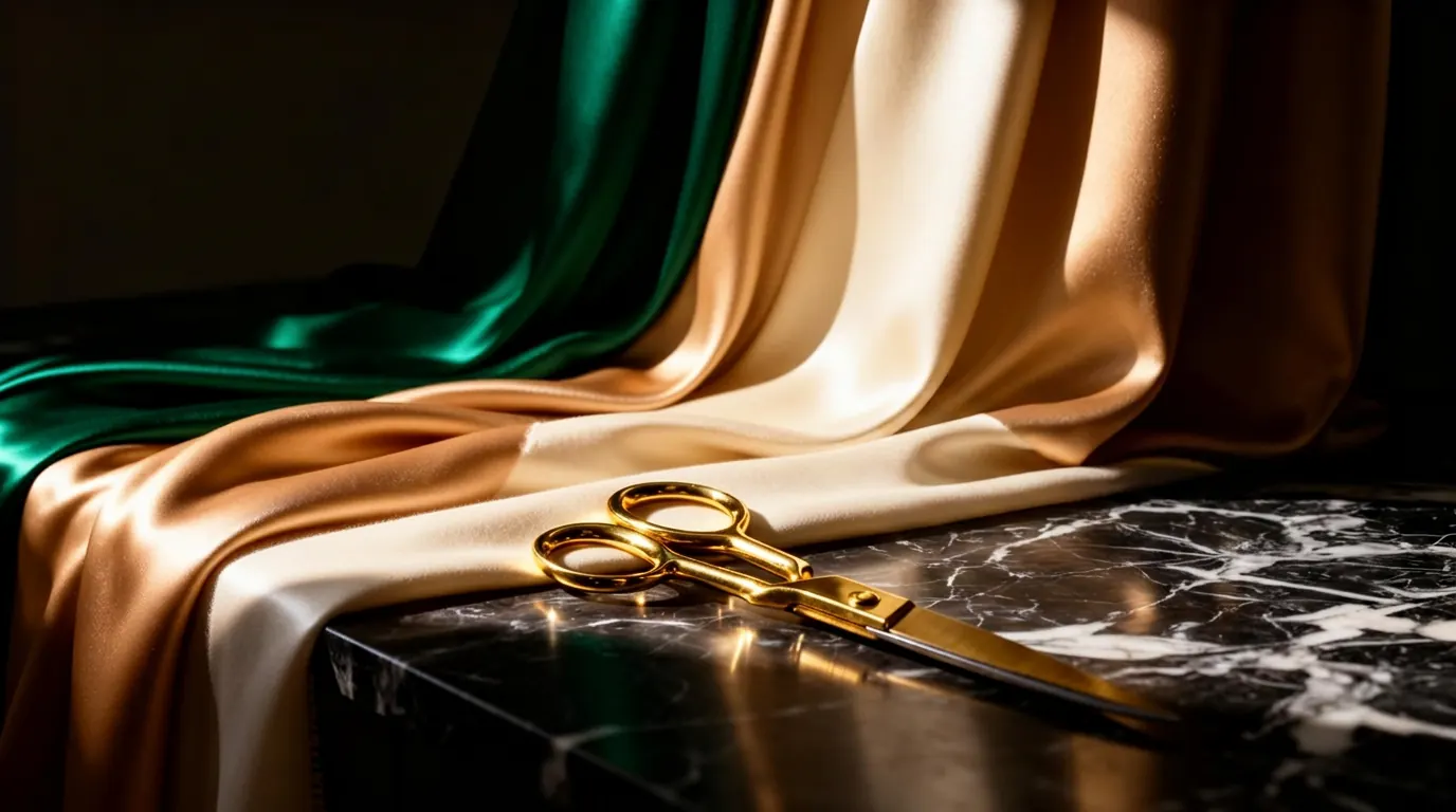 Premium fabrics and tailoring tools — luxury craftsmanship